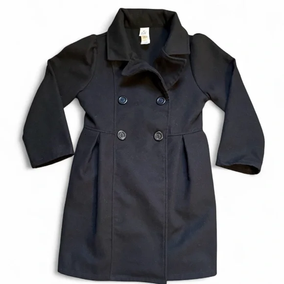 Girls Classic Black Kids Peacoat. Size 8 Made in USA - Picture 1 of 4